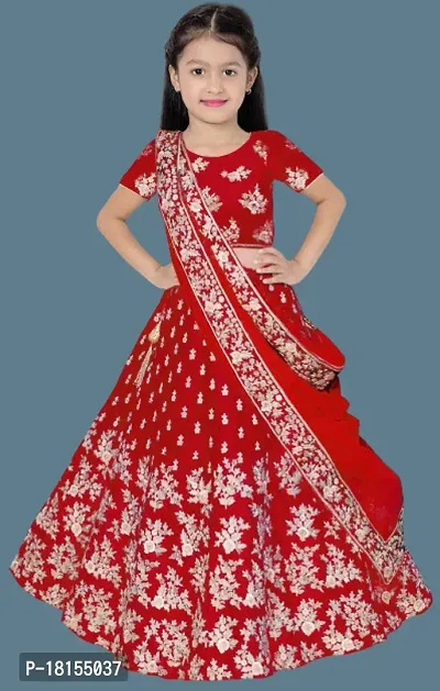 Girls Silk Lehenga Choli And Dupatta Set-thumb3