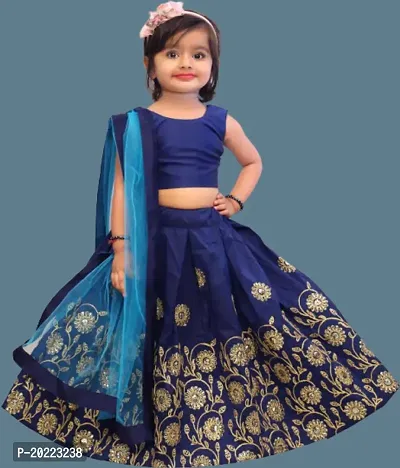 Kids Girls Lehenga Choli Embroidered Satin Fabric for Ethnic Occasions-thumb0