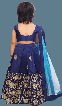 Kids Girls Lehenga Choli Embroidered Satin Fabric for Ethnic Occasions-thumb1