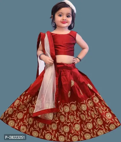 Kids Girls Lehenga Choli Embroidered Satin Fabric for Ethnic Occasions-thumb0