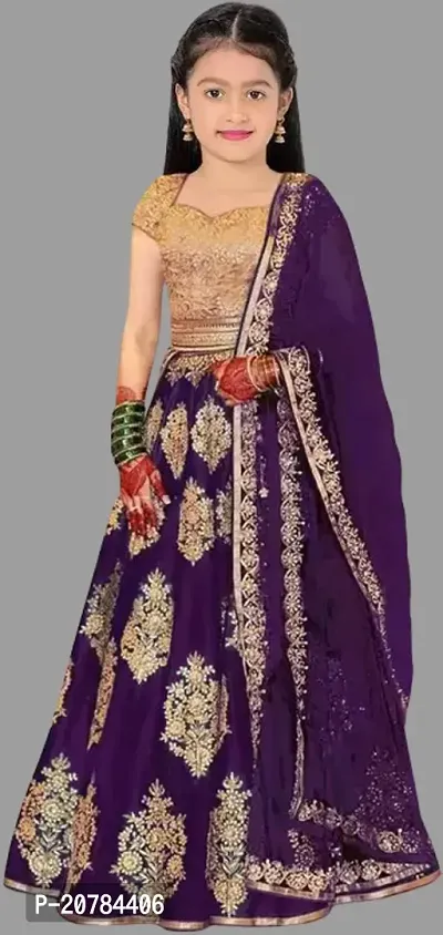 Kids Girls Lehenga Choli Embroidered Satin Fabric for Ethnic Occasions-thumb0