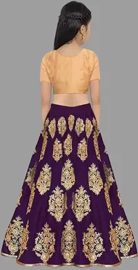 Kids Girls Lehenga Choli Embroidered Satin Fabric for Ethnic Occasions-thumb1