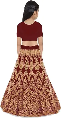 Kids Girls Lehenga Choli Embroidered Satin Fabric for Ethnic Occasions-thumb1