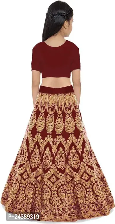 Kids Girls Lehenga Choli Embroidered Satin Fabric for Ethnic Occasions-thumb2