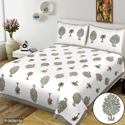 Trendy Cotton Printed Double Bedsheet With 2 Pillow Covers