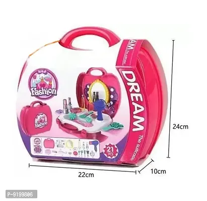 Kids Pretend Play Beauty Salon Fashion Makeup kit and Cosmetic  Jewellery Toy Set with hairdryer, Mirror  Hair Styling 21 pcs Accessories with a Beauty Suitcase for Little Girls. (Multi-Color 21 PCs-thumb2