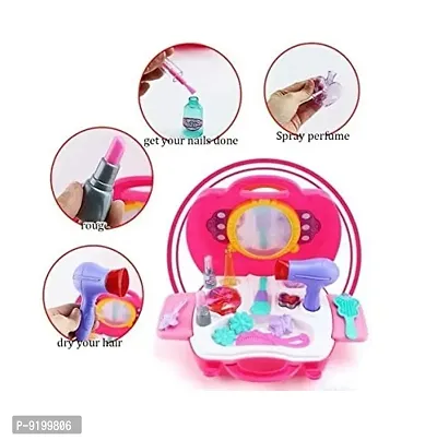 Kids Pretend Play Beauty Salon Fashion Makeup kit and Cosmetic  Jewellery Toy Set with hairdryer, Mirror  Hair Styling 21 pcs Accessories with a Beauty Suitcase for Little Girls. (Multi-Color 21 PCs-thumb4