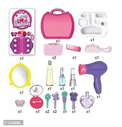 Kids Pretend Play Beauty Salon Fashion Makeup kit and Cosmetic  Jewellery Toy Set with hairdryer, Mirror  Hair Styling 21 pcs Accessories with a Beauty Suitcase for Little Girls. (Multi-Color 21 PCs-thumb5