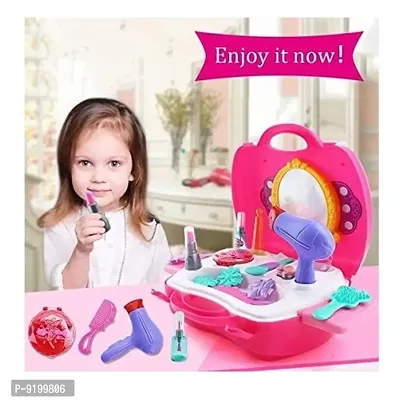 Kids Pretend Play Beauty Salon Fashion Makeup kit and Cosmetic  Jewellery Toy Set with hairdryer, Mirror  Hair Styling 21 pcs Accessories with a Beauty Suitcase for Little Girls. (Multi-Color 21 PCs-thumb3