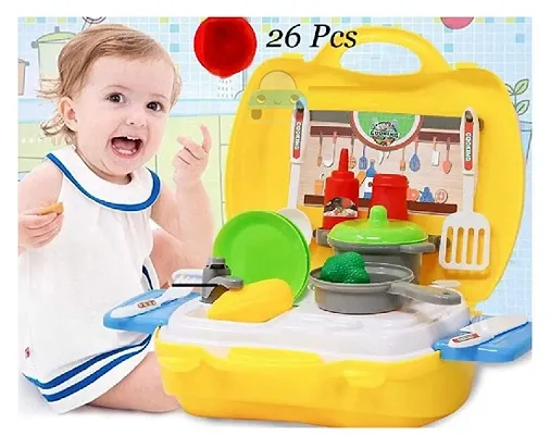 Stylish Kitchen Set for Kids, (Pack of 26 Pcs) Kitchen Cooking Pretend Role Play Cooking Food Set Toys -Multi-Color (26 PCs)