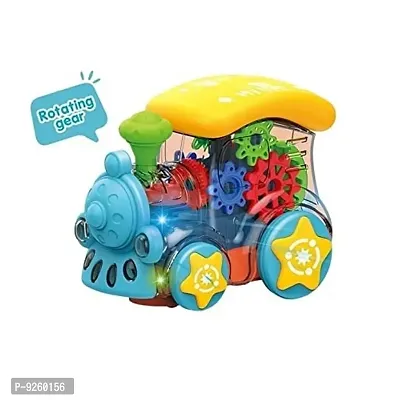 Stylish 360 Degree Rotation Concept Gear Light Train Engine Transparent Bump and Go Toys with 3D Lightning, Moving Gears and Music Gear Simulation Mechanical Sound and Light Train Toy.-thumb0