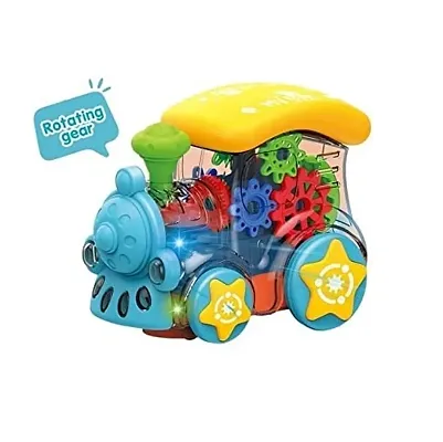 Stylish 360 Degree Rotation Concept Gear Light Train Engine Transparent Bump and Go Toys with 3D Lightning, Moving Gears and Music Gear Simulation Mechanical Sound and Light Train Toy.