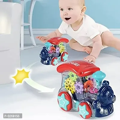 Stylish 360 Degree Rotation Concept Gear Light Train Engine Transparent Bump and Go Toys with 3D Lightning, Moving Gears and Music Gear Simulation Mechanical Sound and Light Train Toy.-thumb2