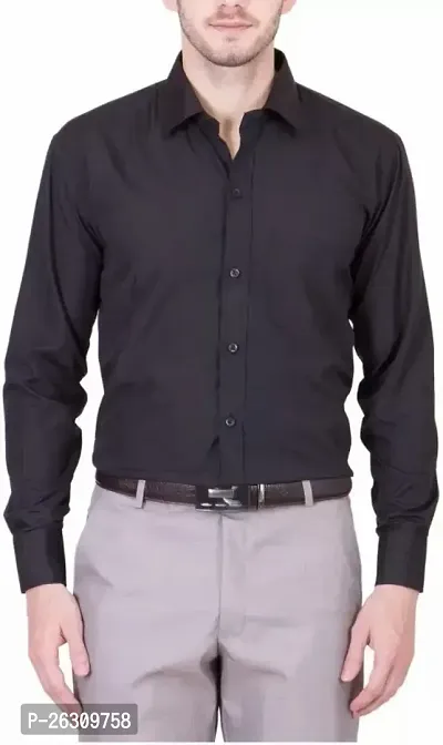 Stylish Black Cotton Blend Solid Long Sleeve Formal Shirts For Men-thumb0