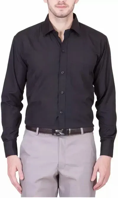 Stylish Black Cotton Blend Solid Long Sleeve Formal Shirts For Men