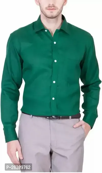 Stylish Green Cotton Blend Solid Long Sleeve Formal Shirts For Men-thumb0