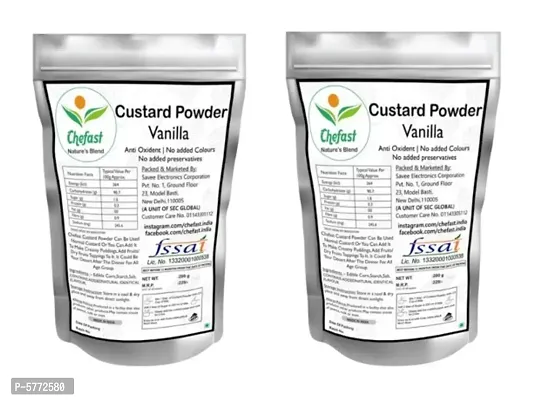 Chefast Custard Powder - Vanilla (400g) | Instant Mix | Easy to Cook | Sweet  Tasty Treat | Smooth  Creamy | Rich Dessert | Pack of 2 (200 gm Each)-thumb0