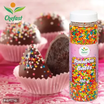 Chefast Pack of 3 Dark Choco Strands Vermicelli, Colored Rainbow Balls, Silver Balls Sprinkler for Cakes Edible 120 gm Each ( 360 gm)-thumb2