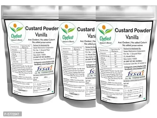 Chefast Custard Powder - Vanilla (600g) | Instant Mix | Easy to Cook | Sweet  Tasty Treat | Smooth  Creamy | Rich Dessert | Pack of 3 (200 gm Each)-thumb0