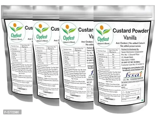 Chefast Custard Powder - Vanilla (800g) | Instant Mix | Easy to Cook | Sweet  Tasty Treat | Smooth  Creamy | Rich Dessert | Pack of 4 (200 gm Each)-thumb0
