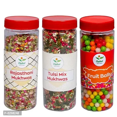 Chefast Rajasthani Mukhwas, Fruit Balls (Khatti Meethi Goli)  Tulsi Mix Mukhwas Pack of 3 [Mouth Freshener, Digestive, After-Meal Snack] 710 gm