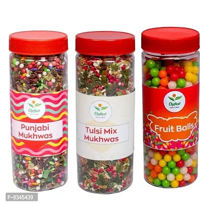 Chefast Punjabi Mukhwas, Fruit Balls (Khatti Meethi Goli)  Tulsi Mix Mukhwas Pack of 3 [Mouth Freshener, Digestive, After-Meal Snack] 710 gm