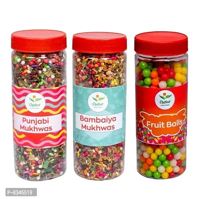 Chefast Punjabi Mukhwas, Fruit Balls (Khatti Meethi Goli)  Bombaiya Mukhwas Pack of 3 [Mouth Freshener, Digestive, After-Meal Snack] 710 gm