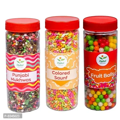 Chefast Punjabi Mukhwas, Fruit Balls (Khatti Meethi Goli)  Colored Saunf Pack of 3 [Mouth Freshener, Digestive, After-Meal Snack] 730 gm