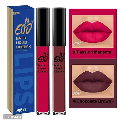 EOD? Elite Collection Long Lasting Waterproof 100% Vegan Made in India Matte Liquid Lipstick Combo of 2 Lip Gloss(Passion Magenta, Chocolate Brown)