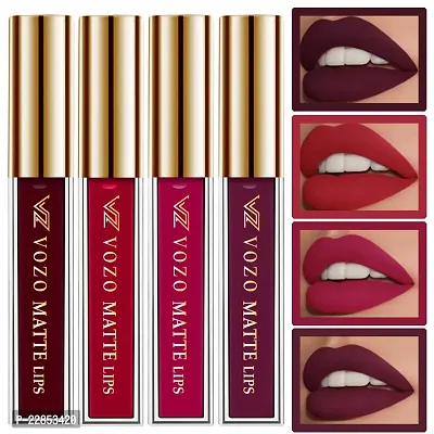 VOZO Vibrant Matte Liquid Lipstick - Long-Lasting  Smudge-Proof (Maroon, Red, Passion Pink, Purplish Wine) 16ml