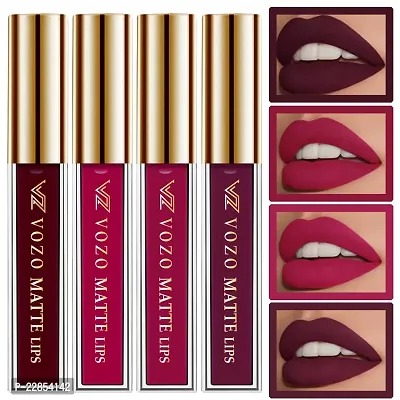 VOZO Vibrant Matte Liquid Lipstick - Long-Lasting  Smudge-Proof (Maroon, Passion Pink, Magenta, Purplish Wine) 16ml