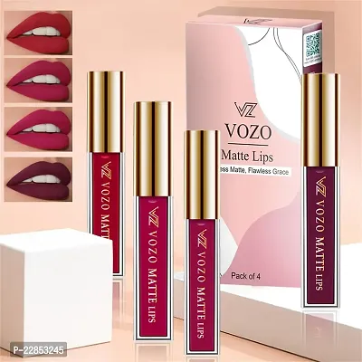 VOZO Seductive Matte Liquid Lipstick - Transfer-Proof  Kissable (Red, Passion Pink, Magenta, Purplish Wine) 16ml