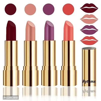 Rythmx Professional Timeless 4 Colors Collection Velvet Touch Matte Lipstick Long Stay on Lips(Maroon, Passion Peach, Light Purple, Peach)