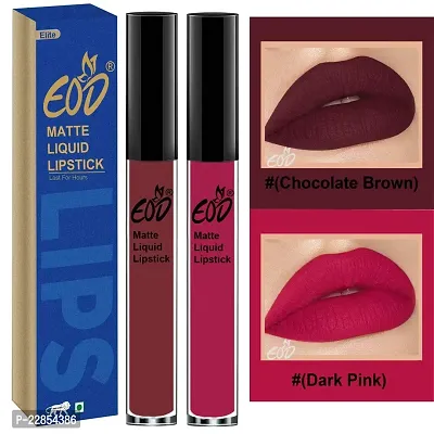 EOD? Soft Matte Kiss Proof Vegan Made in India Liquid Lipstick Long Wearing Set of 2 Lip Gloss(Chocolate Brown, Dark Pink)-thumb0