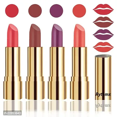 Rythmx Professional Timeless 4 Colors Collection Velvet Touch Matte Lipstick Long Stay on Lips(Carrot Red, Brown Nude, Light Purple, Peach)-thumb2