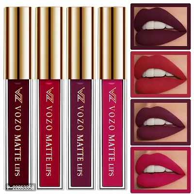 VOZO Vibrant Matte Liquid Lipstick - Long-Lasting  Smudge-Proof (Maroon, Red, Purplish Wine, Passion Magenta) 16ml