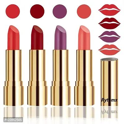 Rythmx Professional Timeless 4 Colors Collection Velvet Touch Matte Lipstick Long Stay on Lips(Orange, Reddish Maroon, Light Purple, Peach)