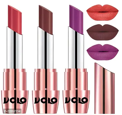 Volo Perfect Creamy with Matte Lipsticks Combo, Lip Gifts to love(Peach, Coffee, Purple)