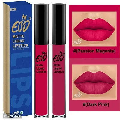 EOD? Elite Collection Long Lasting Waterproof 100% Vegan Made in India Matte Liquid Lipstick Combo of 2 Lip Gloss(Passion Magenta, Dark Pink)-thumb0