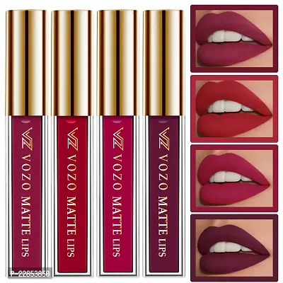 VOZO Vibrant Matte Liquid Lipstick - Long-Lasting  Smudge-Proof (Dark Magenta, Red, Passion Pink, Purplish Wine) 16ml