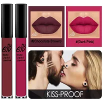 EOD? Soft Matte Kiss Proof Vegan Made in India Liquid Lipstick Long Wearing Set of 2 Lip Gloss(Chocolate Brown, Dark Pink)-thumb1