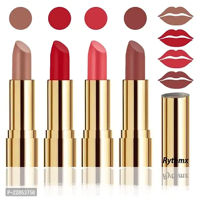 Rythmx Professional Timeless 4 Colors Collection Velvet Touch Matte Lipstick Long Stay on Lips(Peaches Nude, Blood Red, Carrot Red, Brown Nude)