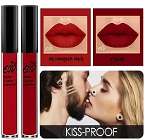 EOD? Soft Matte Kiss Proof Vegan Made in India Liquid Lipstick Long Wearing Set of 2 Lip Gloss(Orangish Red, Red)-thumb1