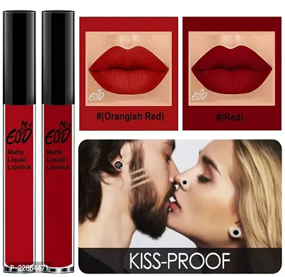EOD? Soft Matte Kiss Proof Vegan Made in India Liquid Lipstick Long Wearing Set of 2 Lip Gloss(Orangish Red, Red)-thumb2