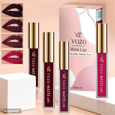 VOZO Velvety Smooth Matte Liquid Lipstick - Non-Drying  Lightweight (Wine, Maroon, Purplish Wine, Passion Magenta) 16ml
