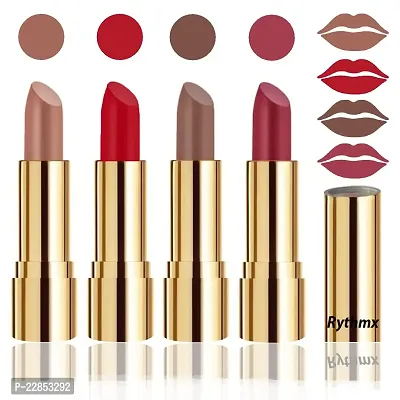 Rythmx Professional Timeless 4 Colors Collection Velvet Touch Matte Lipstick Long Stay on Lips(Peaches Nude, Blood Red, Brown, Dark Pink)-thumb2