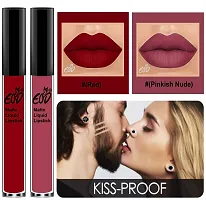 EOD? Soft Matte Kiss Proof Vegan Made in India Liquid Lipstick Long Wearing Set of 2 Lip Gloss(Red, Pinkish Nude)-thumb1