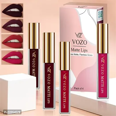 VOZO Flawless Matte Liquid Lipstick - Professional-Quality Finish (Wine, Maroon, Red, Passion Magenta) 16ml
