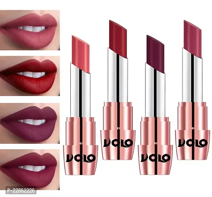 Volo Perfect Creamy with Matte Lipsticks Combo, No more dry lips(Dark Peach, Red, Wine, Rose Pink)
