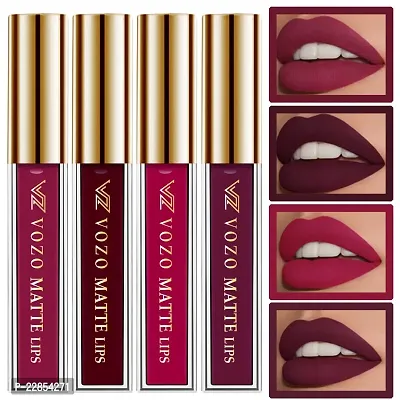 VOZO Vibrant Matte Liquid Lipstick - Long-Lasting  Smudge-Proof (Dark Magenta, Maroon, Passion Pink, Purplish Wine) 16ml
